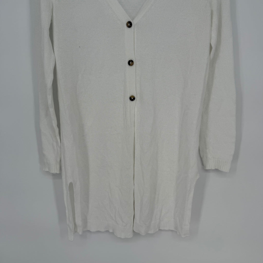 J.Jill White Linen Blend Long Sleeve Button Front Cardigan Sweater Size S