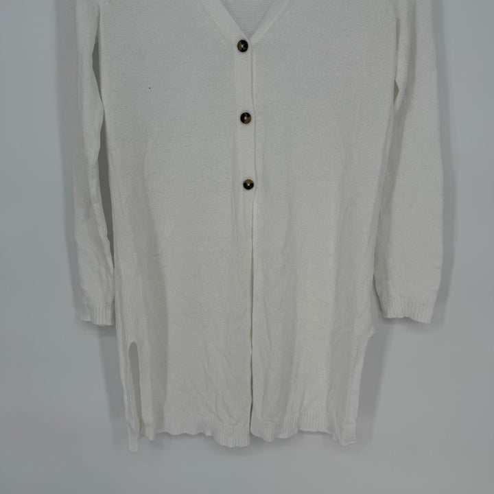 J.Jill White Linen Blend Long Sleeve Button Front Cardigan Sweater Size S