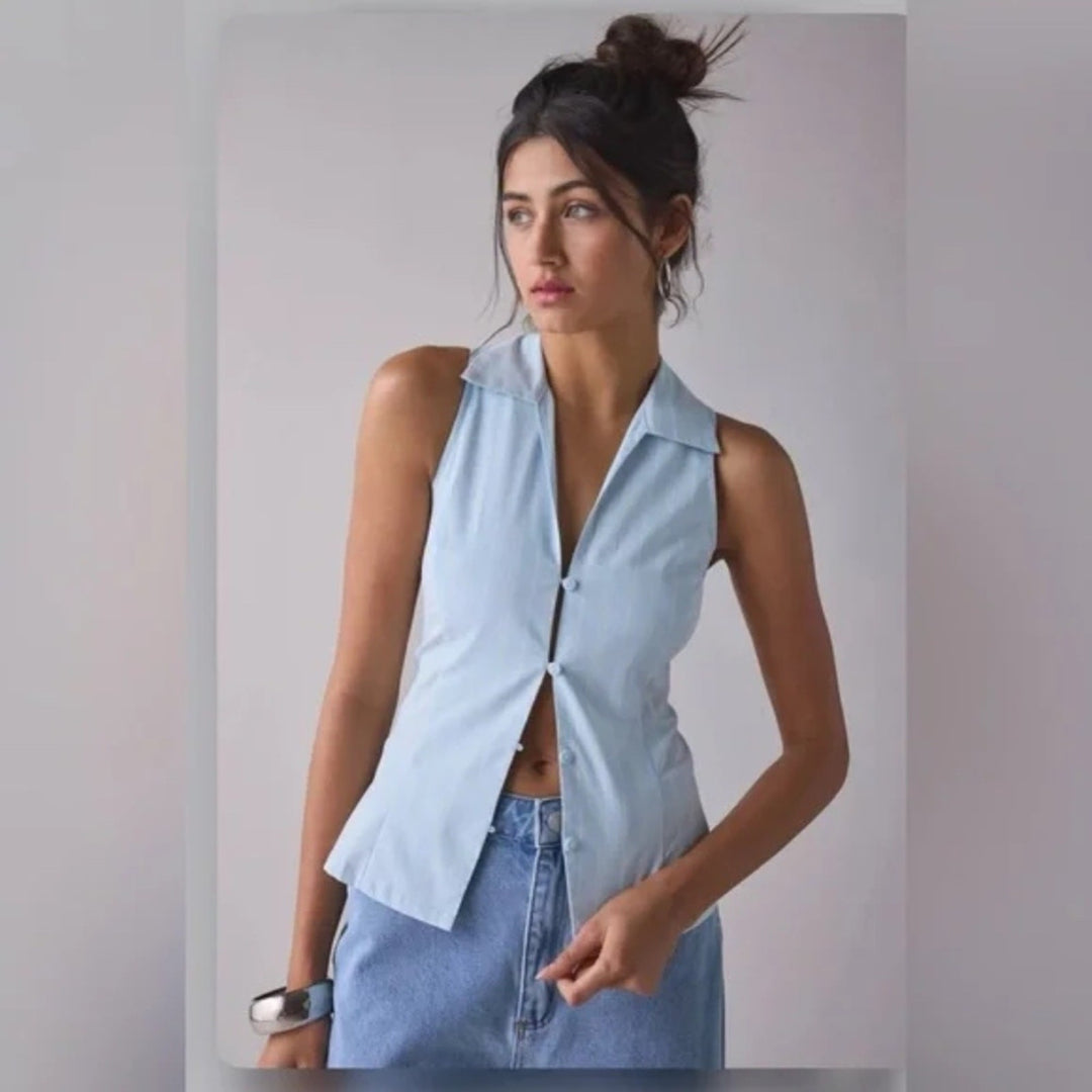 Urban Outfitters Party Girl Cotton-Blend Button Down Sleeveless Top Size S