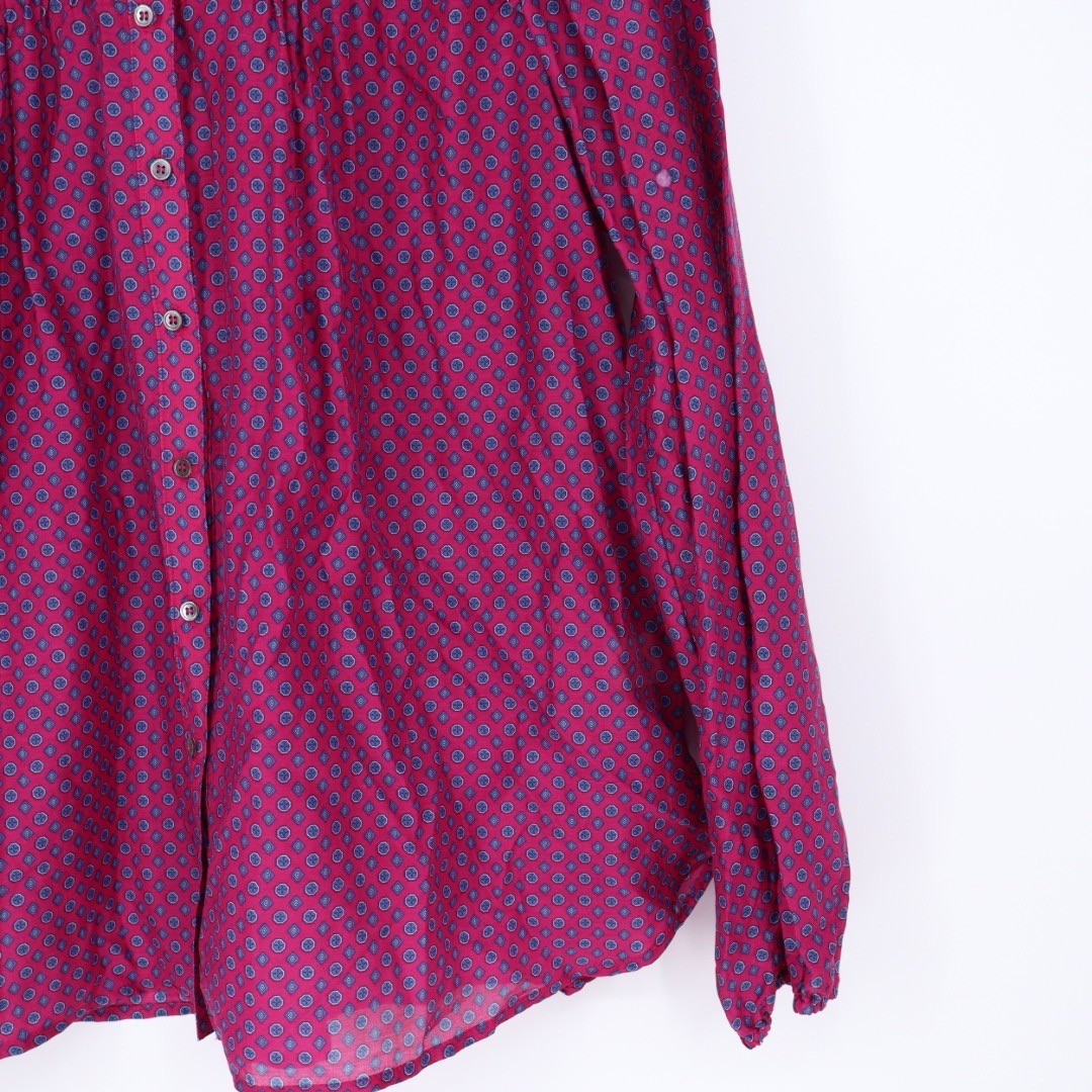 Xirena Pink Blue Geometric Ruffle Collar Button Up Shirt Top Size L