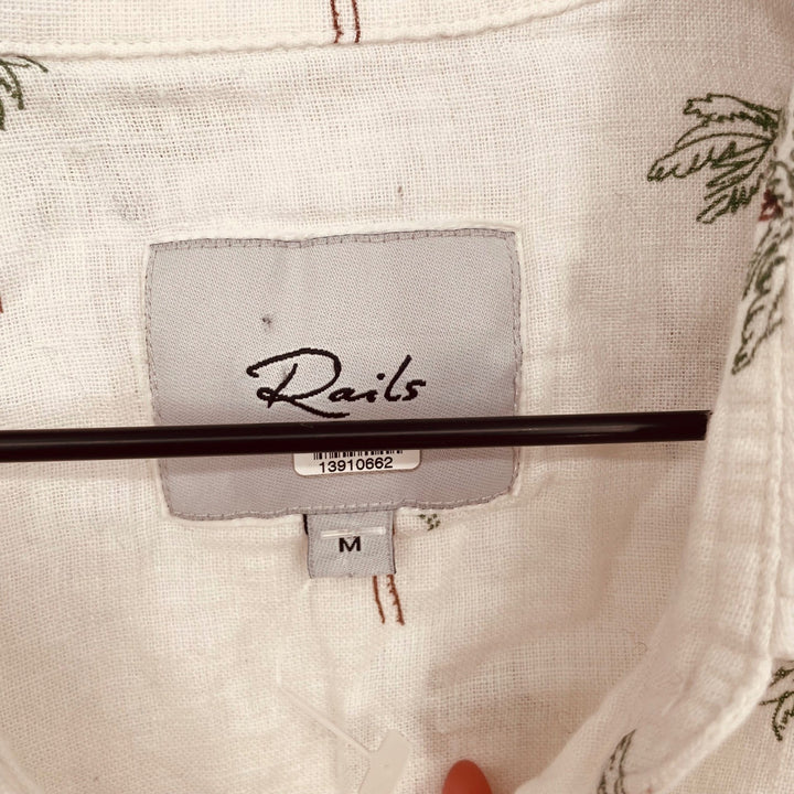 Rails Whitney Sketched Palm Tree Linen Blend Button Down Shirt Size M