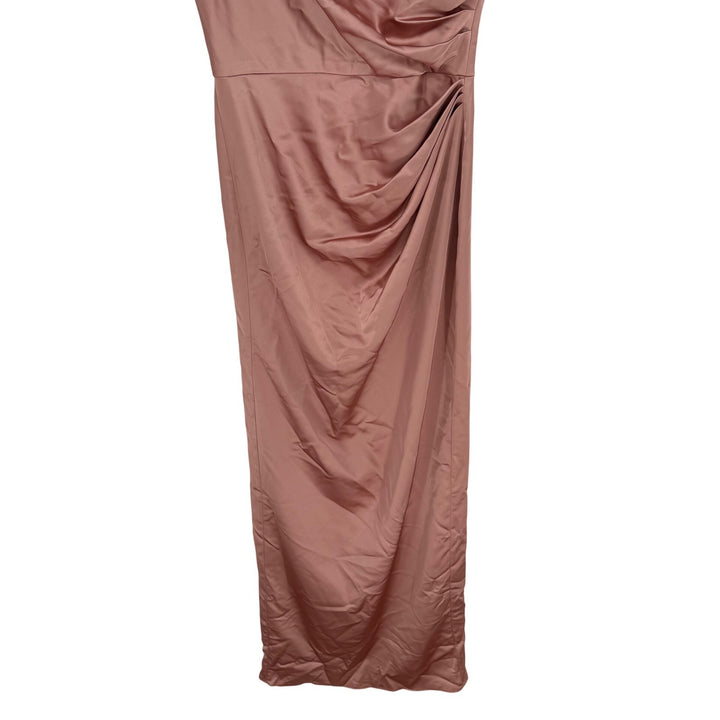 AFTER SIX High Neck Sleeveless Cap Shoulder Satin Maxi Dress In Neu Nude Size S