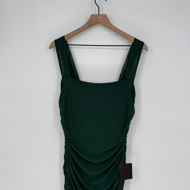 Lulus Amazing Presence Dark Green Mesh Ruched Column Maxi Dress Size XL