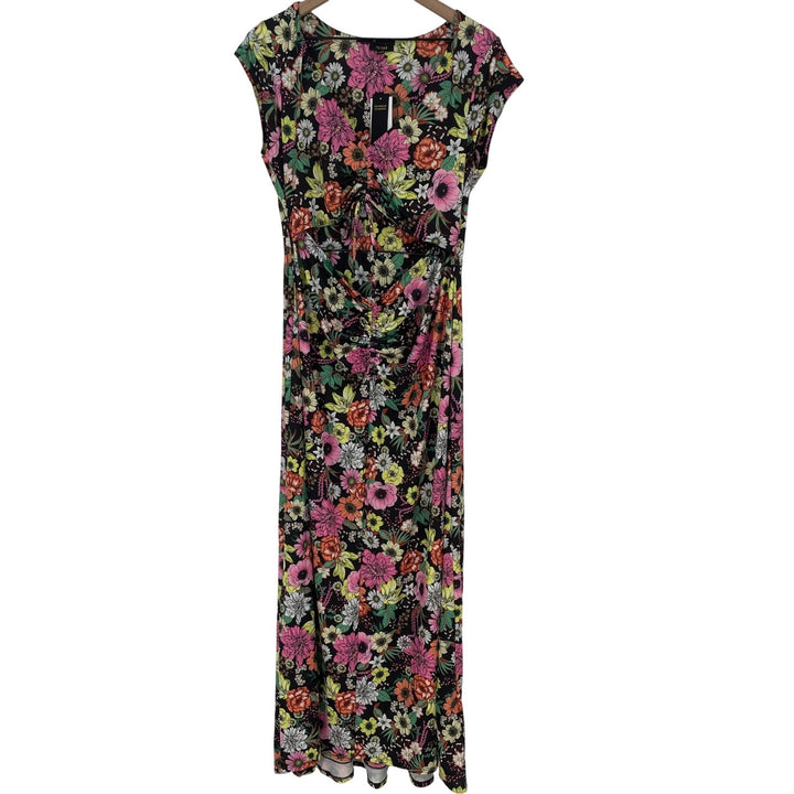 AFRM Floral Ruched Drawstring Maxi Dress Noir Garden L