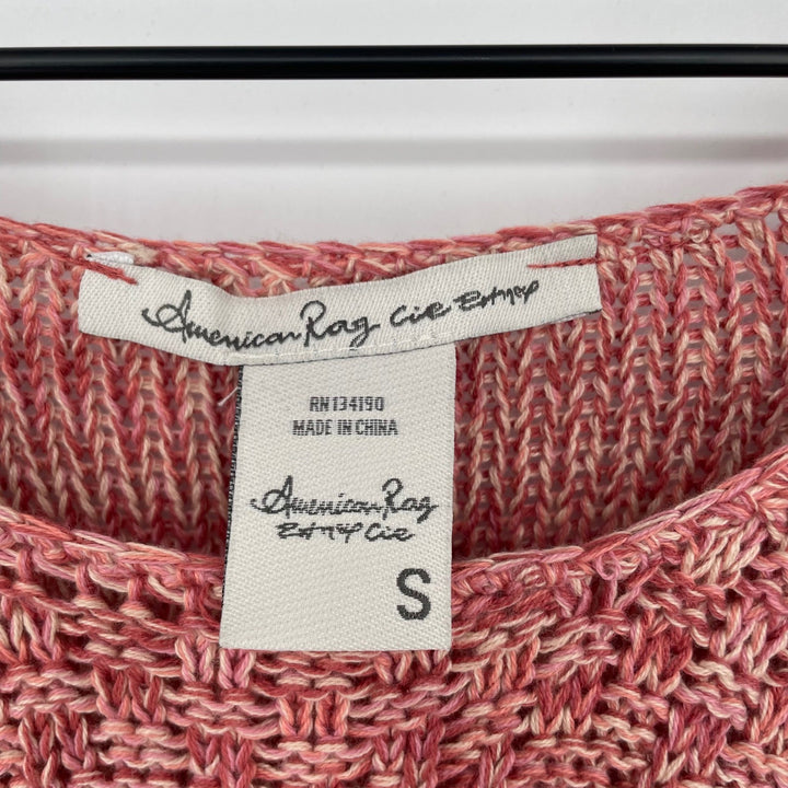 American Rag Cie Knit Sweater Fringe Red Pink Tan Marled Size S