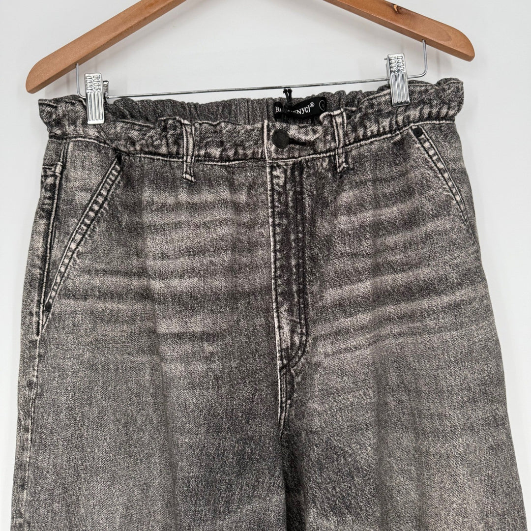 Blank NYC Wide Leg Pants Womens Black Acid Wash Denim High Rise Jeans Size L