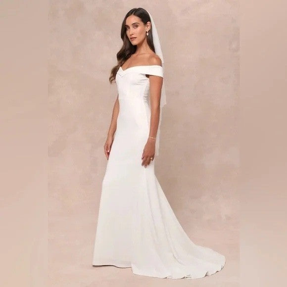 Lulus Arienne White Off-The-Shoulder Mermaid Maxi Dress Size L