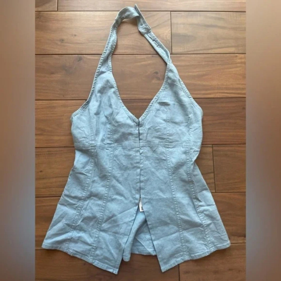 Urban Outfitters UO Sari Seamed Linen-Blend Halter Vest Top Size S