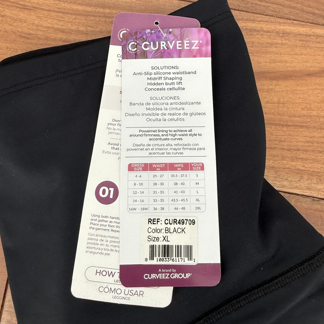 Curveez High Waist Leggings Womens XL Black Stretch Firm Control Stunning Shape