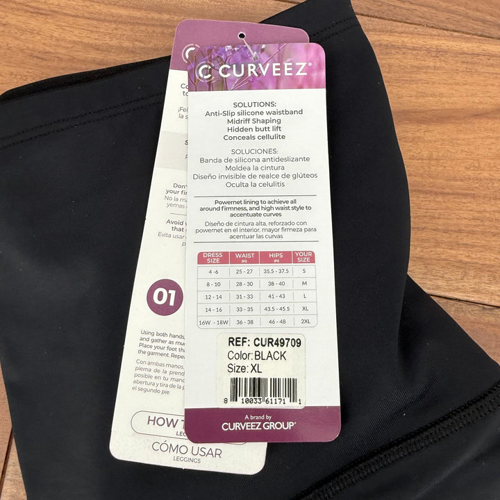 Curveez High Waist Leggings Womens XL Black Stretch Firm Control Stunning Shape