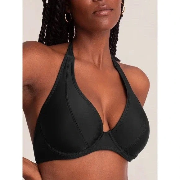 Shapermint Essentials Full Coverage Halter Bikini Top Black Size L
