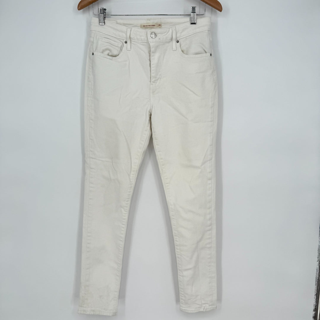 Levis 721 Jeans Womens 29 White Logo Denim High Rise Skinny Leg Cotton Stretch