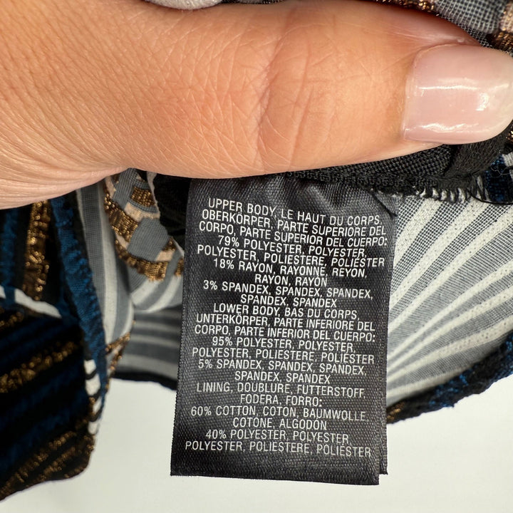 Anthropologie Deletta Nathalie Peplum Top Black Pleated Stripes Plaid Size L