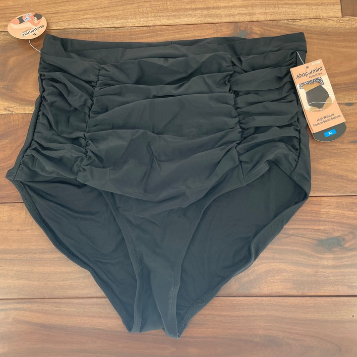 Shapermint Essentials High Waisted Control Bikini Bottom Black XL Ruching