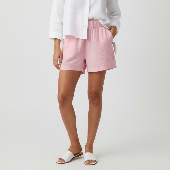 BLANKNYC Womens Flying Solo Pink Linen Blend Elastic Waist Shorts