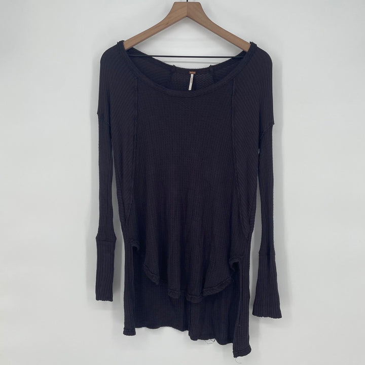 Free People Charcoal Grey Waffle Knit Long Sleeve Tunic Top Size S