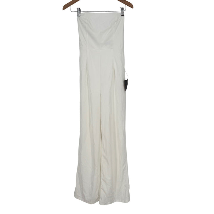 Lulus Marvelous Glow White Strapless Pearl Tie-Back Jumpsuit Size S