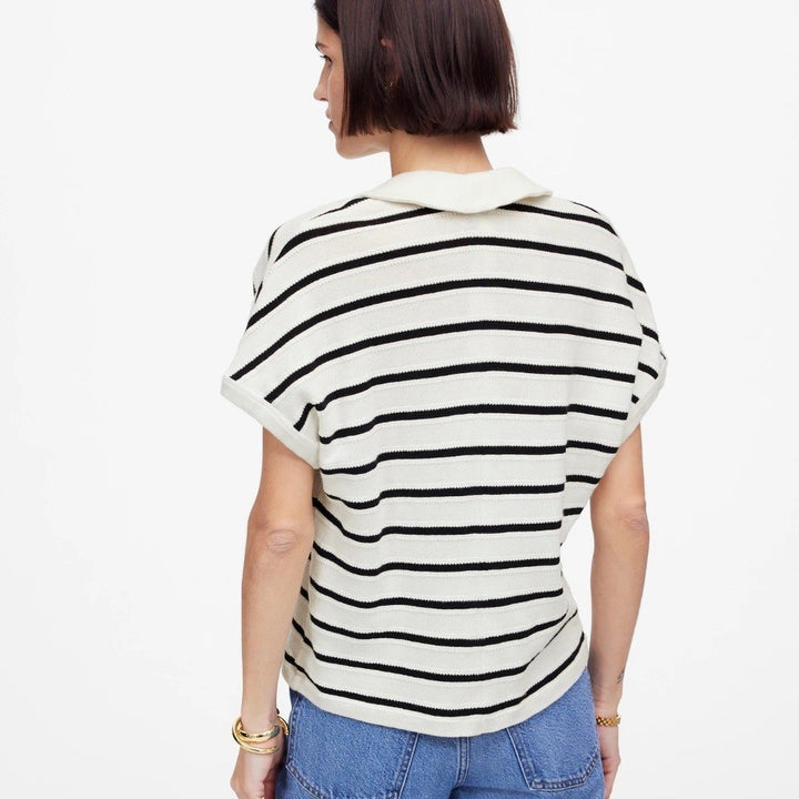 Madewell Relaxed V-Neck Polo Shirt in Stripe Size XXS