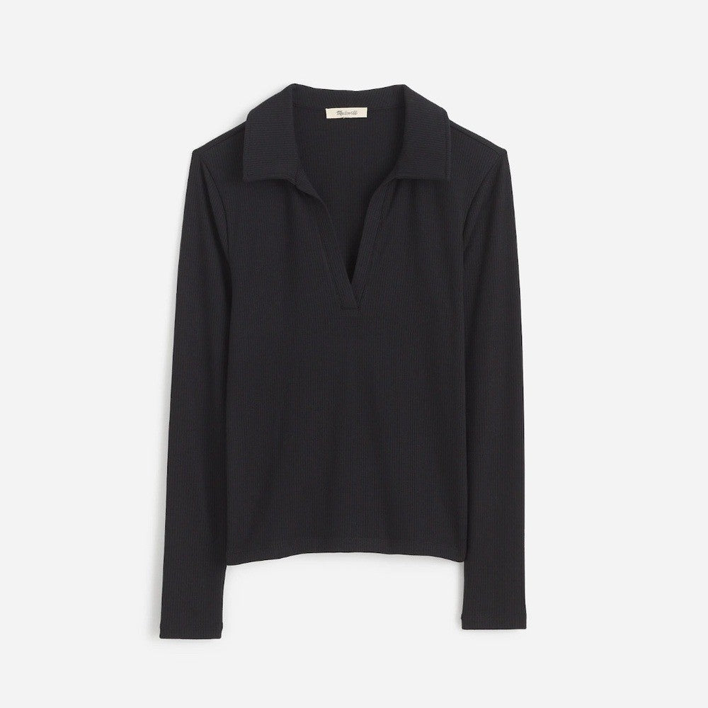 Madewell Drapey Rib Long-Sleeve Polo Top Size XXS