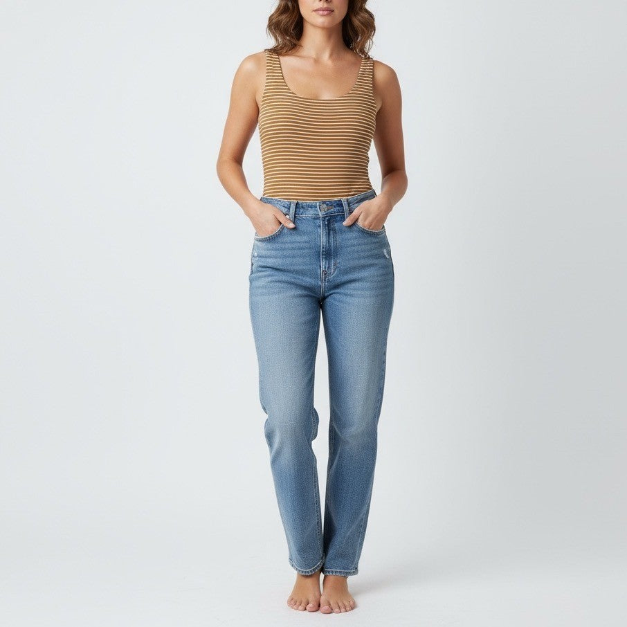 Active USA Women's Striped Tank Bodysuit Amber White Size Large L