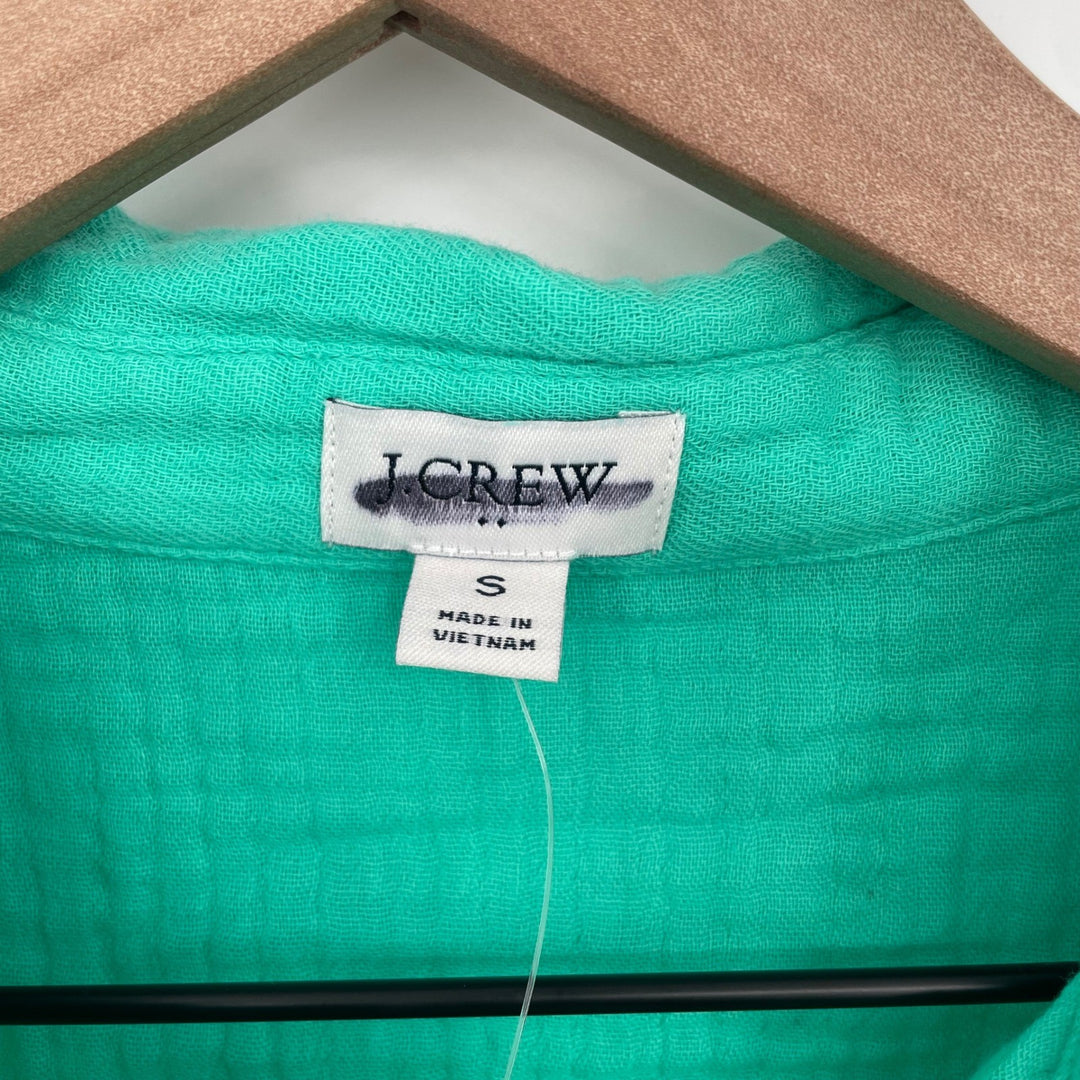 J. Crew Gauze Shirt Emerald Green Button Down Long Sleeve Tunic Size S