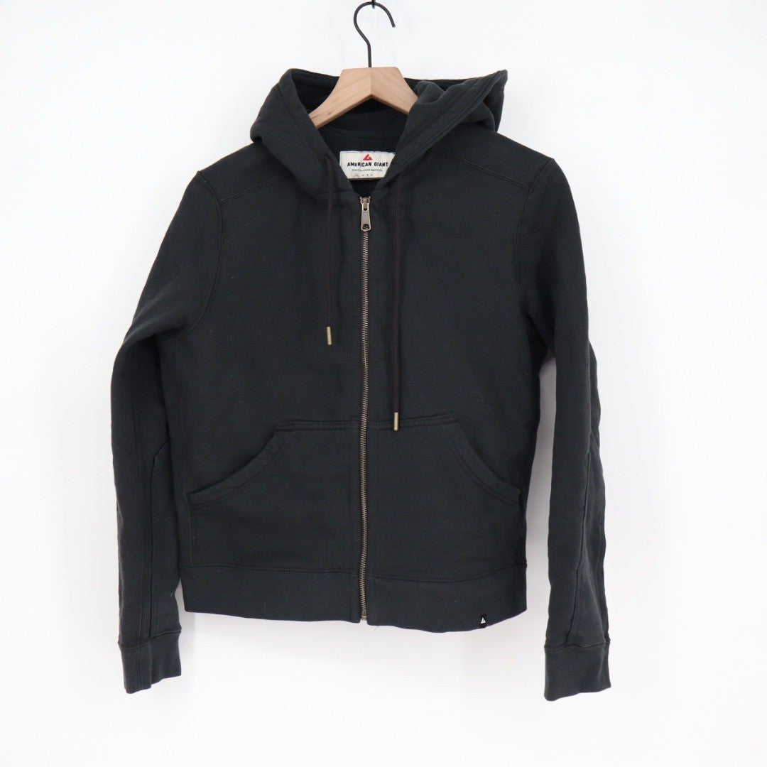 American Giant Full Zip Hoodie Black Cotton Sweatshirt Fleece Lined Size S