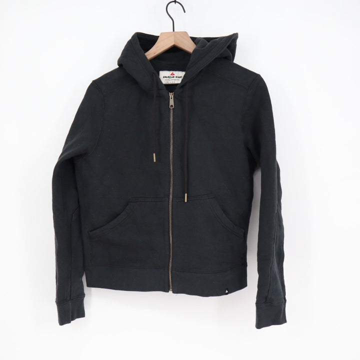 American Giant Full Zip Hoodie Black Cotton Sweatshirt Fleece Lined Size S