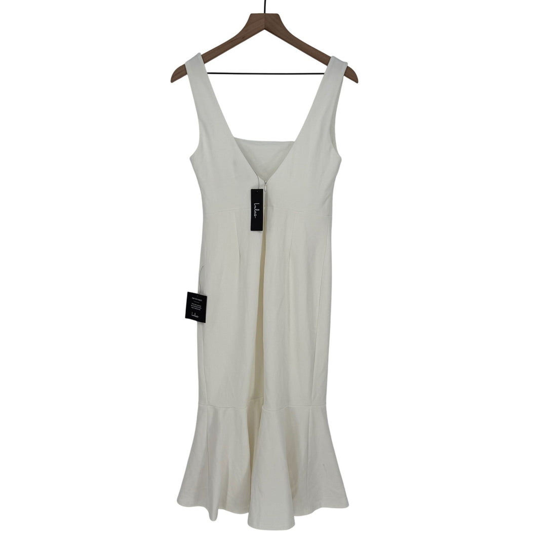 Lulus Moment Maker White Square Neck Trumpet Midi Dress Size M