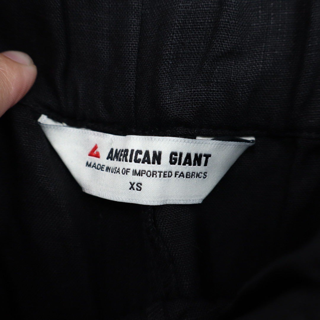 American Giant Black 100 Linen Elastic Waist Cropped Pants Size XS Made In USA