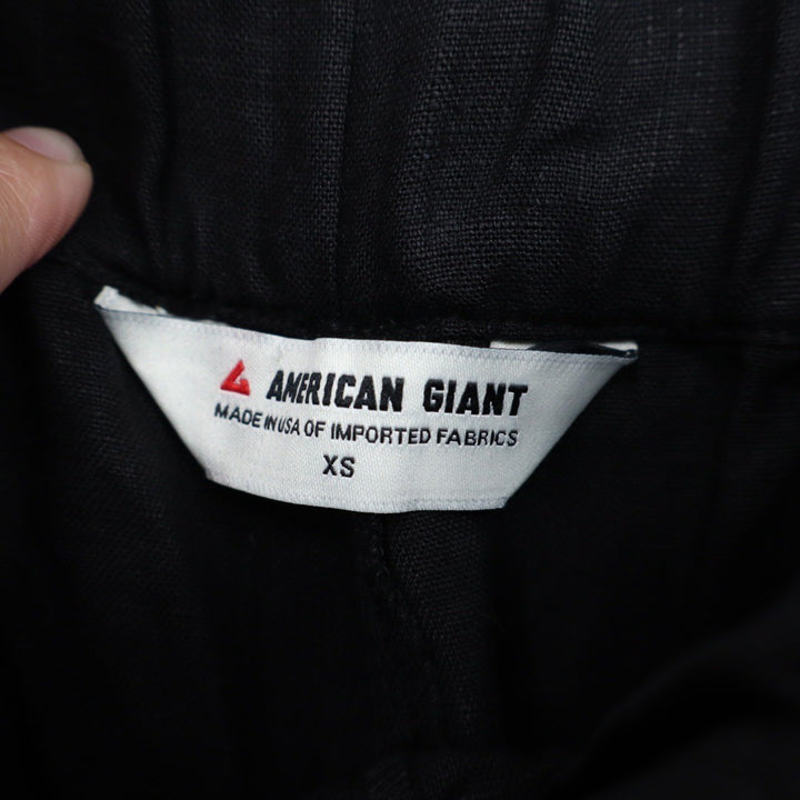 American Giant Black 100 Linen Elastic Waist Cropped Pants Size XS Made In USA