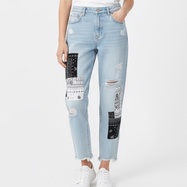 BLANKNYC Madison Crop High Rise Distressed Bandana Patch Jeans Size 25