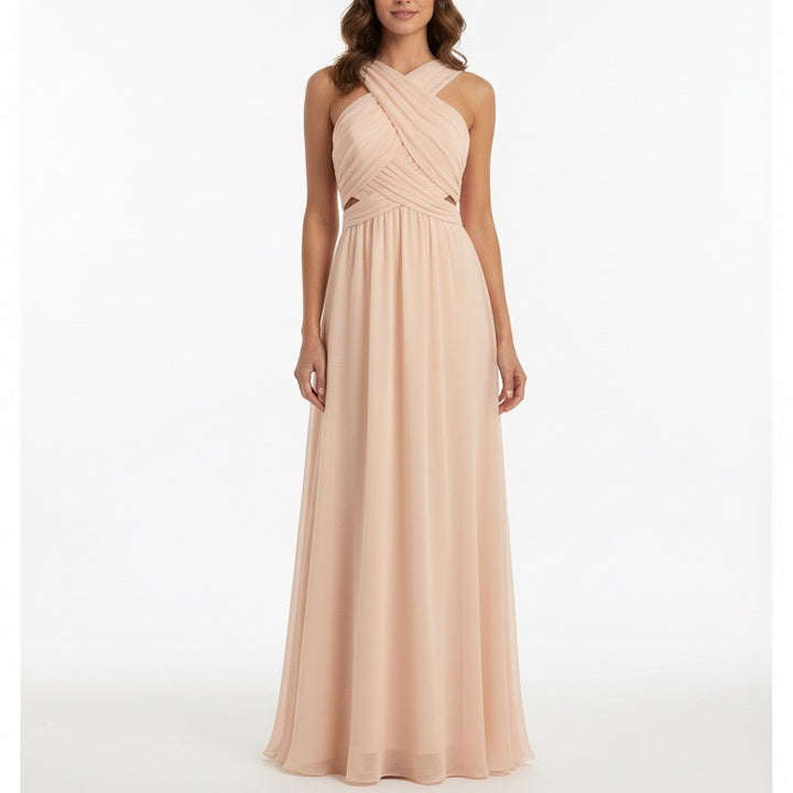 Keepsake Peach Chiffon Crisscross Neck Maxi Dress Size S