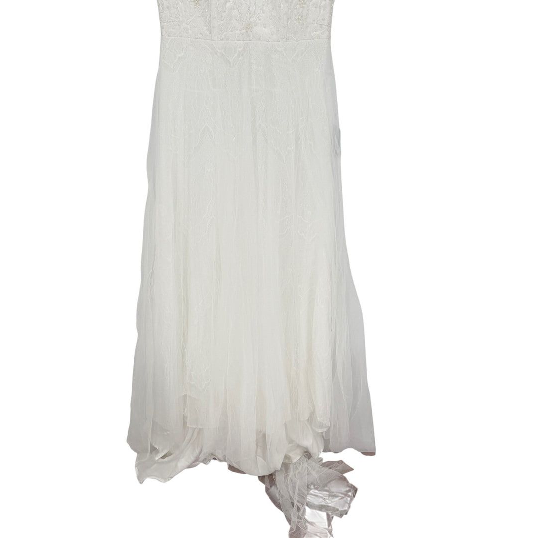 Lulus Love Perfection White Lace Tule Pearl Beaded Maxi Dress Size M