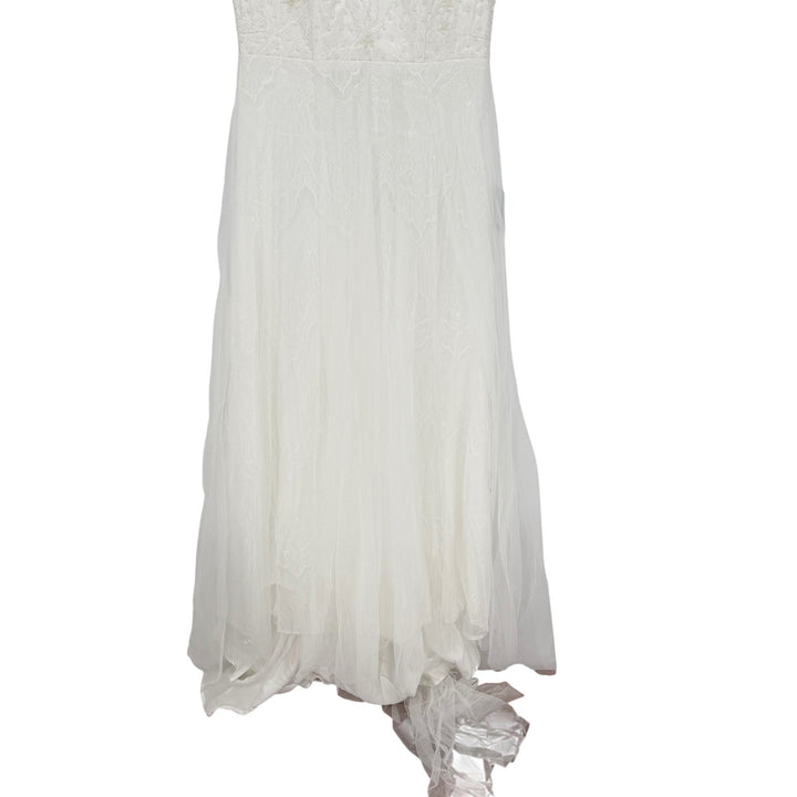 Lulus Love Perfection White Lace Tule Pearl Beaded Maxi Dress Size M