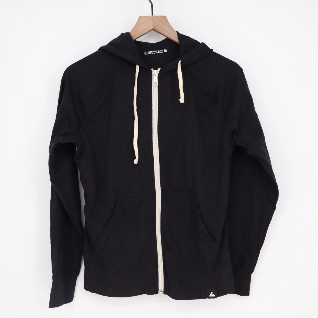 American Giant Black Zip Up Hoodie Raglan Sleeve Cotton Blend Size Medium