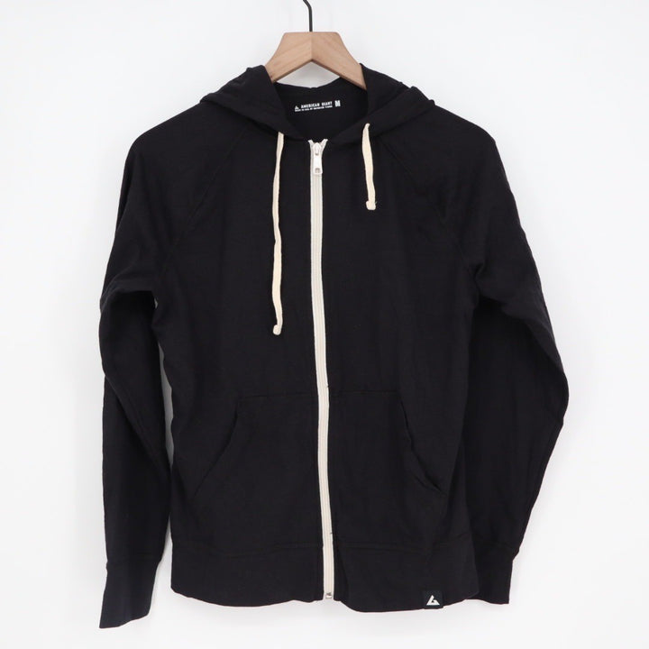 American Giant Black Zip Up Hoodie Raglan Sleeve Cotton Blend Size Medium