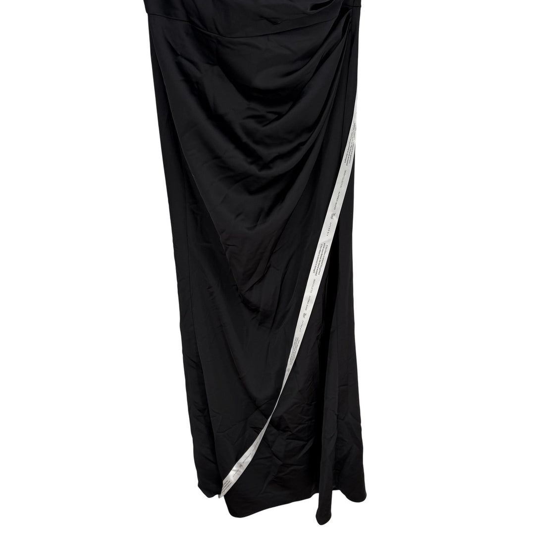 After Six Black One Shoulder Ruched Long Formal Evening Gown Dress Size 8