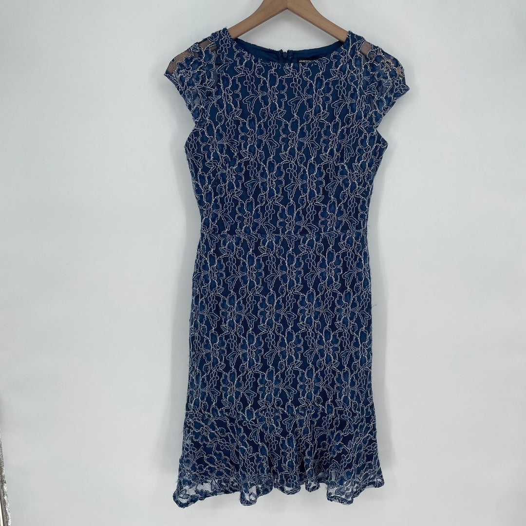 American Living Navy Blue Lace Cap Sleeve Sheath Dress Size 2