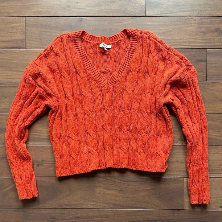 Madewell Cable Knit V-Neck Crop Sweater Size XL