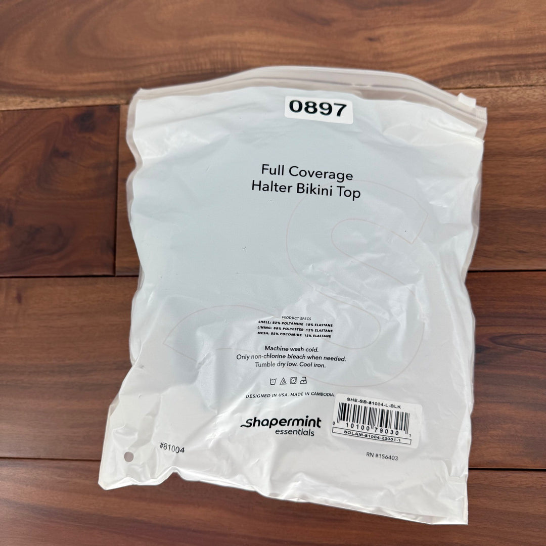 Shapermint Essentials Black Full Coverage Halter Bikini Top Size L