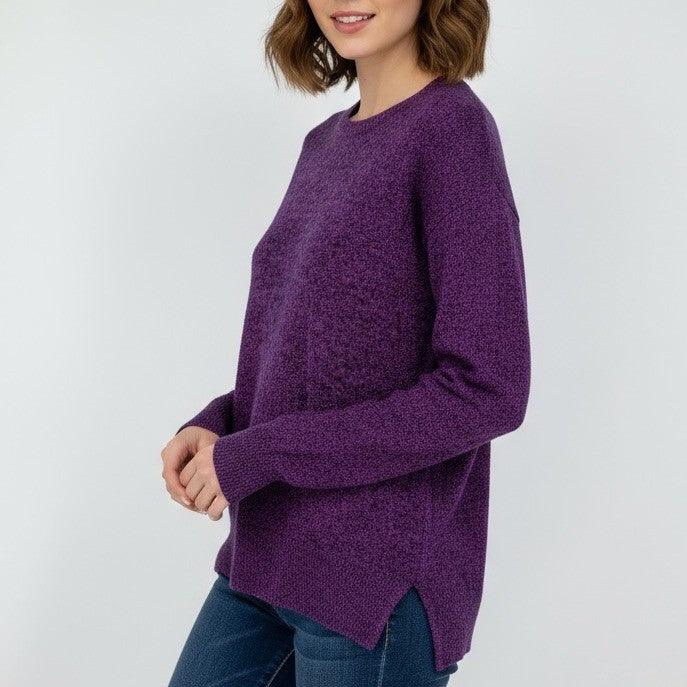 AQUA Cashmere Speckled Purple Crew Neck Sweater Extra Small XS 100% Cashmere