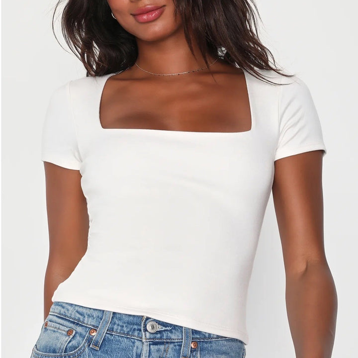 Lulus White Square Neck Cap Sleeve Cropped Top Size S
