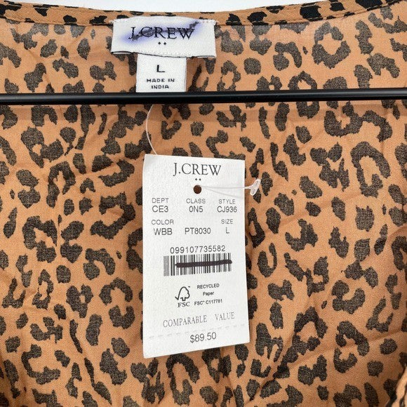 J Crew Sleeveless Leopard Print Tie Front Tunic Top Women Size L
