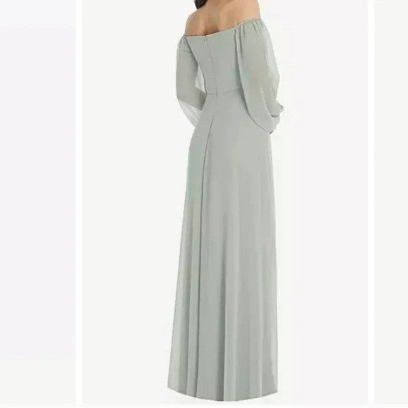 Dessy Collection Convertible Neck Long Sleeve Chiffon Gown Willow Green Size 16