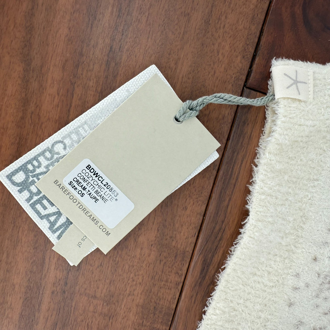 Barefoot Dreams CozyChic Lite Confetti Beanie Hat Womens OS Cream Taupe Knitted