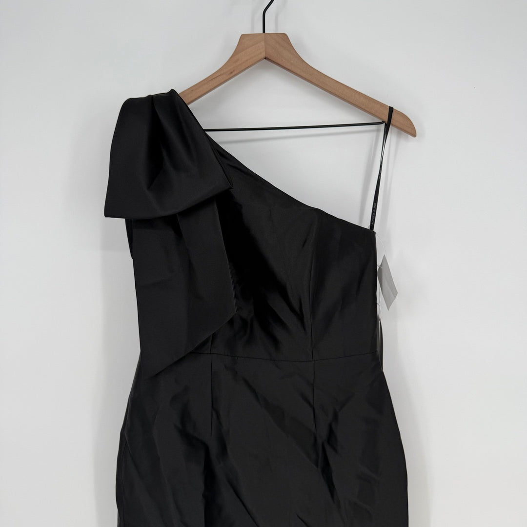 Alfred Dunner Oversized Bow One-Shoulder Satin Column Maxi Dress Size 8