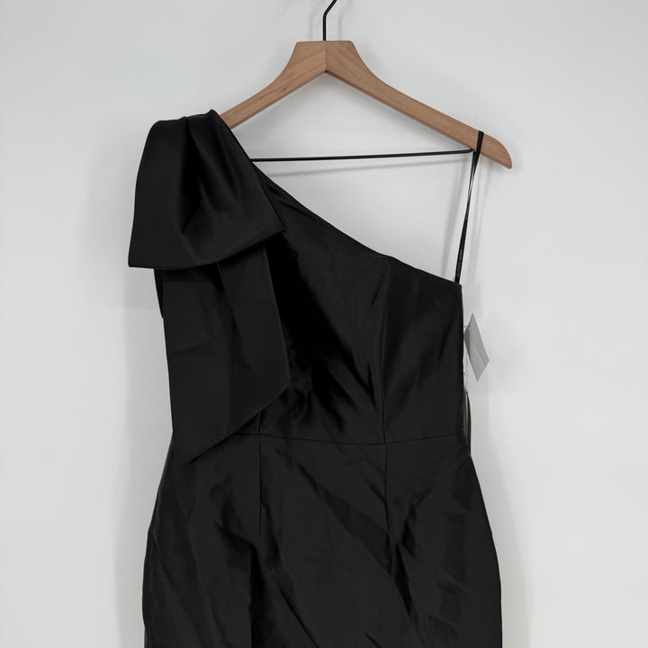 Alfred Dunner Oversized Bow One-Shoulder Satin Column Maxi Dress Size 8