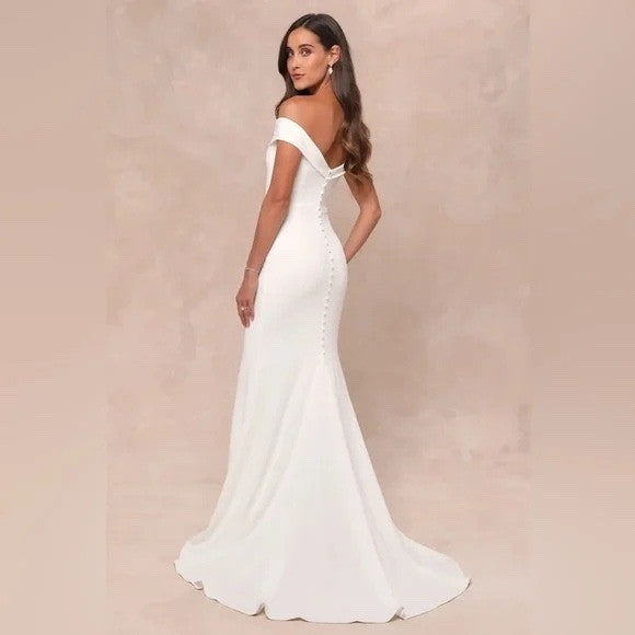 Lulus Arienne White Off-The-Shoulder Mermaid Maxi Dress Size L