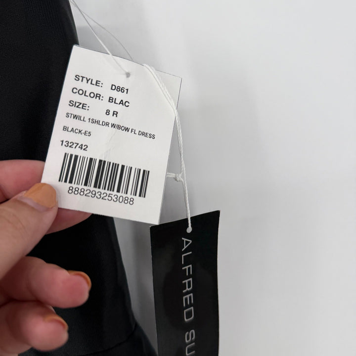 Alfred Dunner Oversized Bow One-Shoulder Satin Column Maxi Dress Size 8