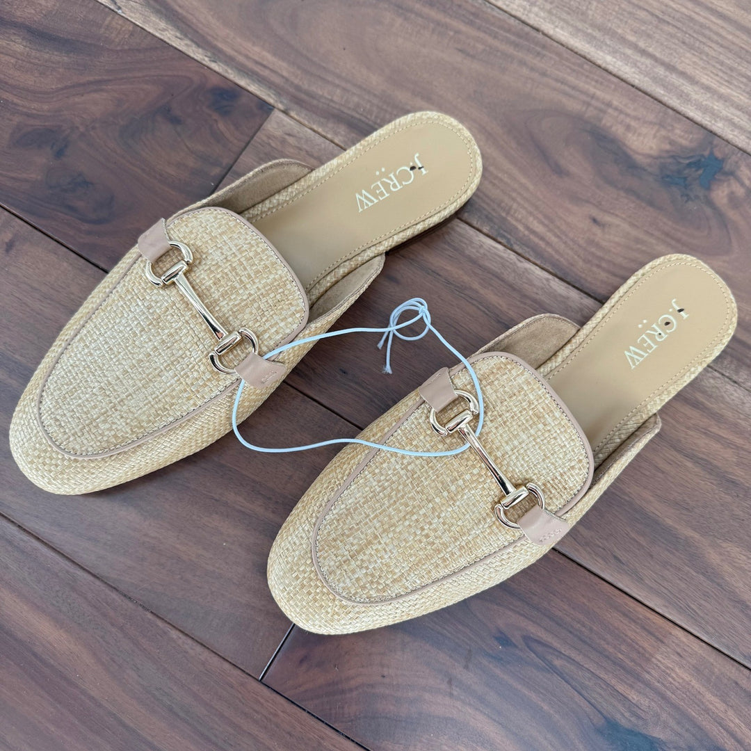 J. Crew Women Beige Straw Espadrille Mule Flats Shoes Size 8